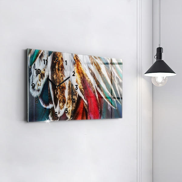 Ceas orizontale de perete din sticlă Pene de pasăre maro deschis