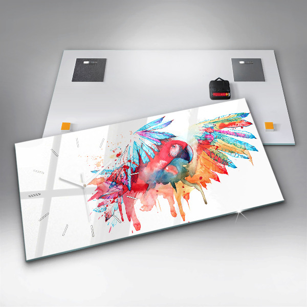 Ceas orizontale de perete din sticlă Papagal roșu colorat