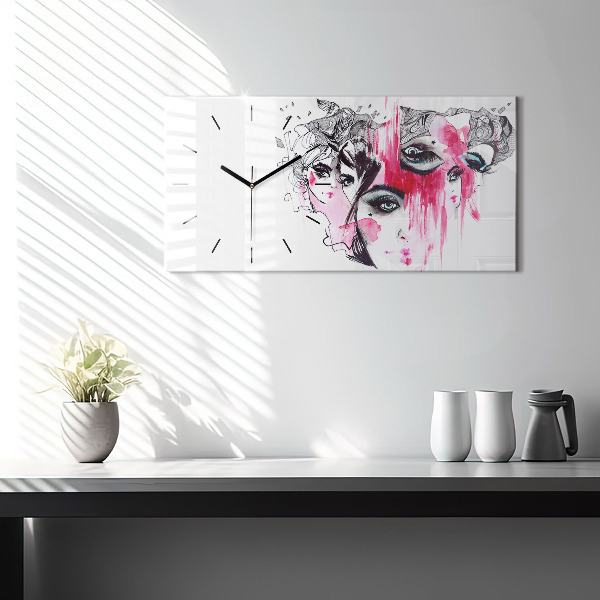 Ceas orizontale de perete din sticlă Abstracție cu multe chipuri