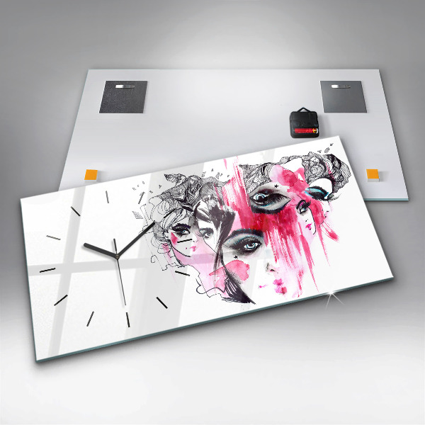 Ceas orizontale de perete din sticlă Abstracție cu multe chipuri