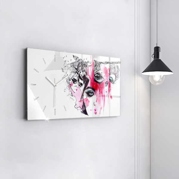 Ceas orizontale de perete din sticlă Abstracție cu multe chipuri