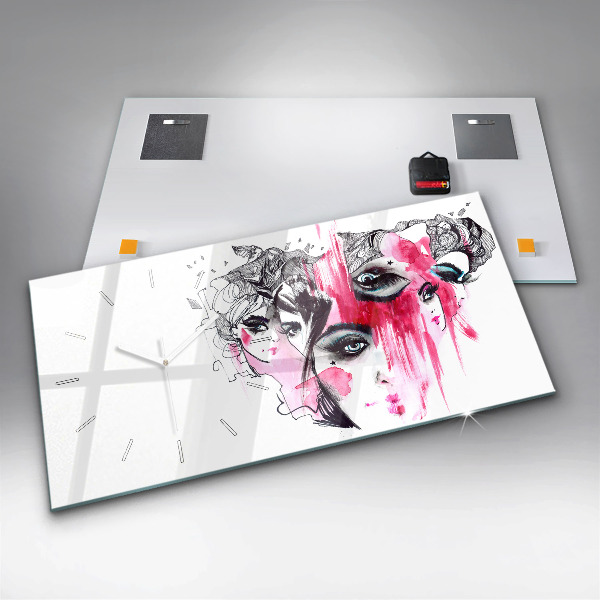 Ceas orizontale de perete din sticlă Abstracție cu multe chipuri