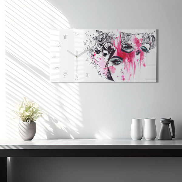 Ceas orizontale de perete din sticlă Abstracție cu multe chipuri