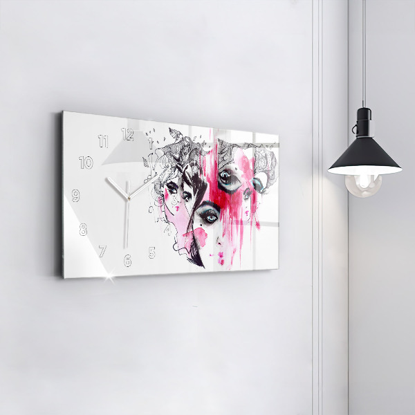 Ceas orizontale de perete din sticlă Abstracție cu multe chipuri