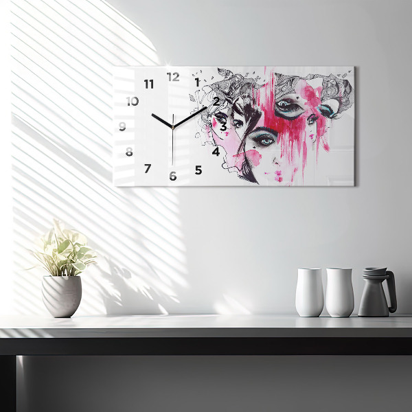 Ceas orizontale de perete din sticlă Abstracție cu multe chipuri