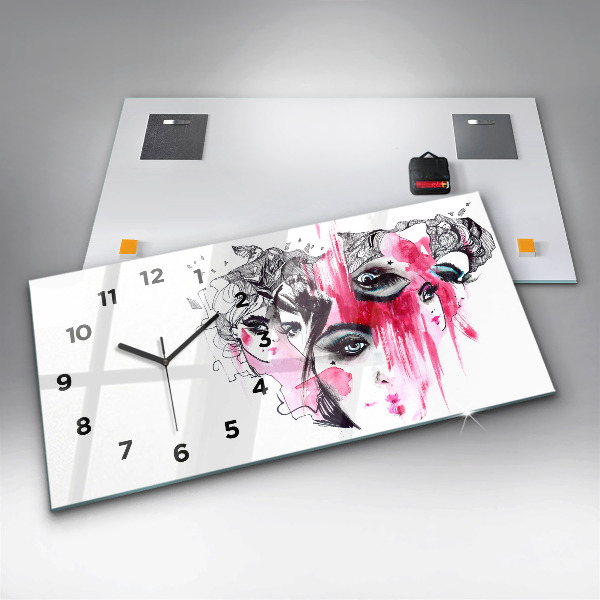 Ceas orizontale de perete din sticlă Abstracție cu multe chipuri