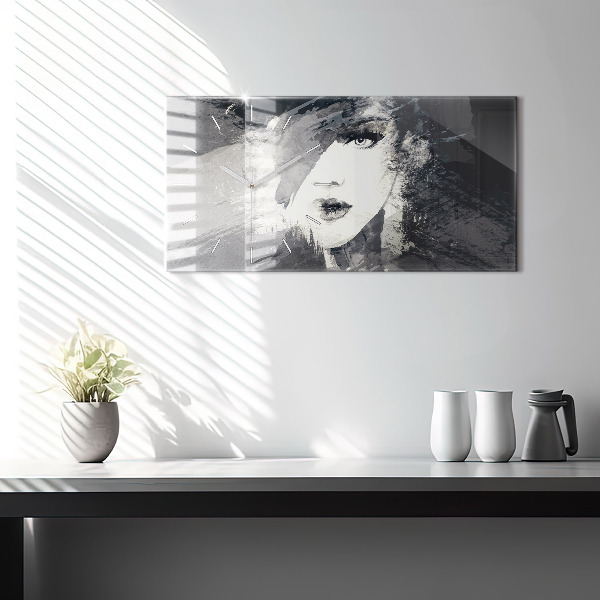 Ceas orizontale de perete din sticlă Femeie – acuarele