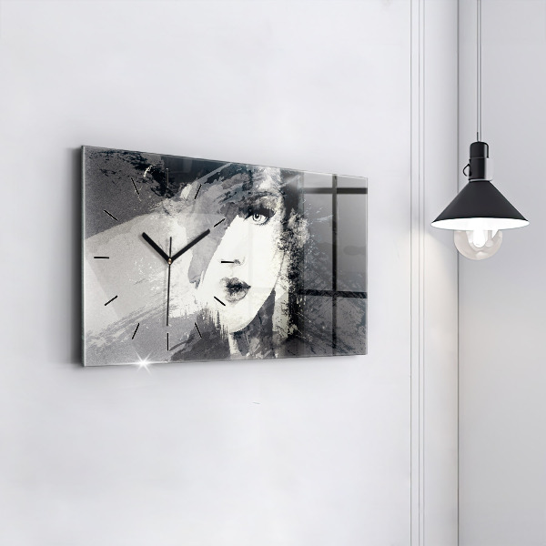 Ceas orizontale de perete din sticlă Femeie – acuarele