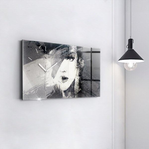 Ceas orizontale de perete din sticlă Femeie – acuarele