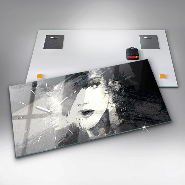 Ceas orizontale de perete din sticlă Femeie – acuarele