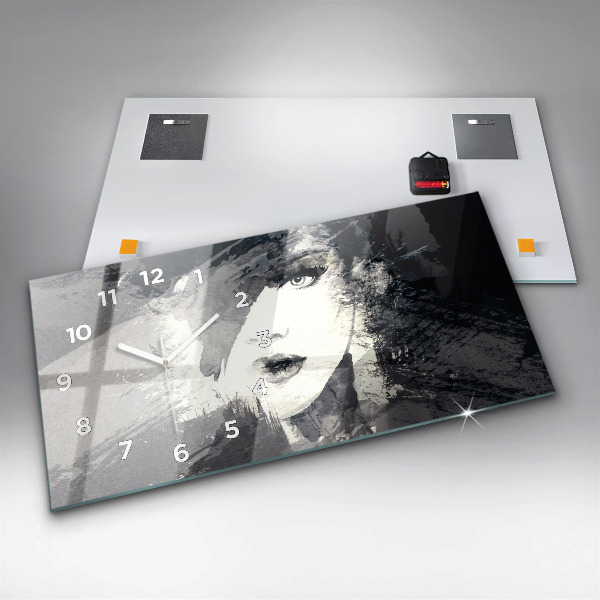 Ceas orizontale de perete din sticlă Femeie – acuarele