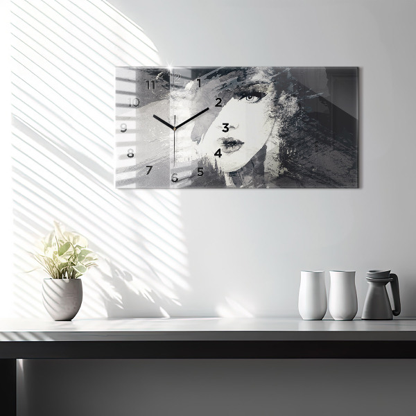Ceas orizontale de perete din sticlă Femeie – acuarele