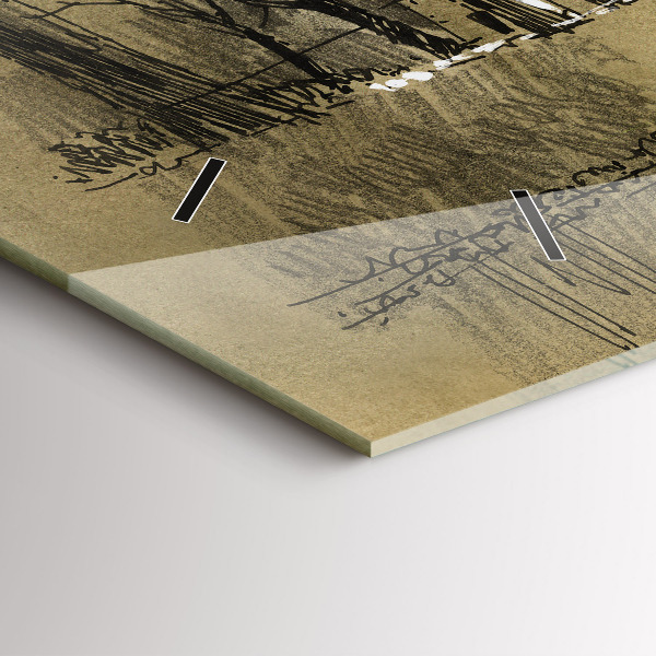 Ceas orizontale de perete din sticlă Parc și copaci în sepia