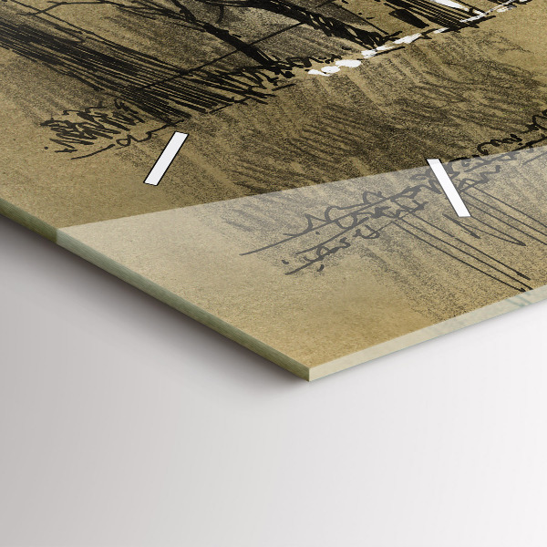 Ceas orizontale de perete din sticlă Parc și copaci în sepia