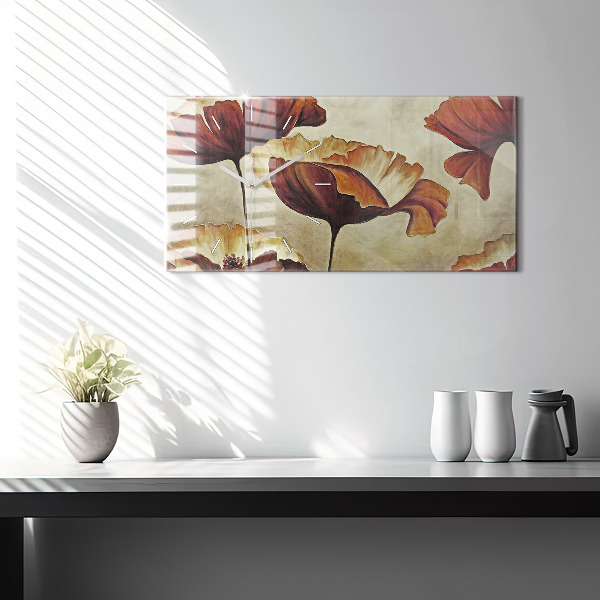 Ceas orizontale de perete din sticlă Maci pictati