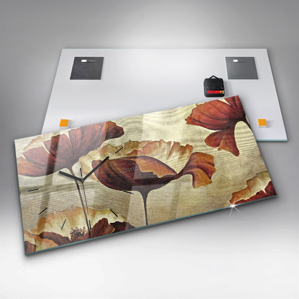 Ceas orizontale de perete din sticlă Maci pictati