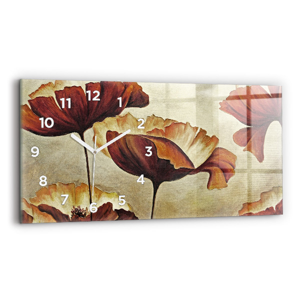 Ceas orizontale de perete din sticlă Maci pictati