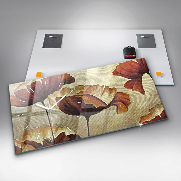 Ceas orizontale de perete din sticlă Maci pictati