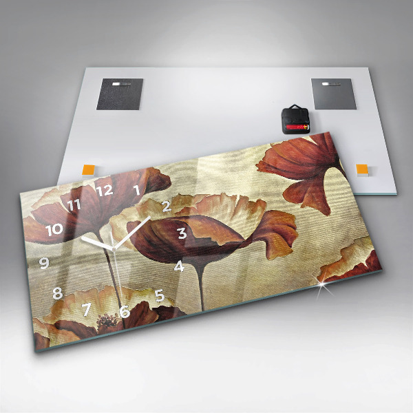Ceas orizontale de perete din sticlă Maci pictati