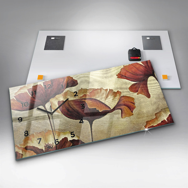 Ceas orizontale de perete din sticlă Maci pictati