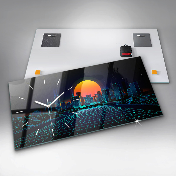 Ceas orizontale de perete din sticlă Orașul Cyberspace