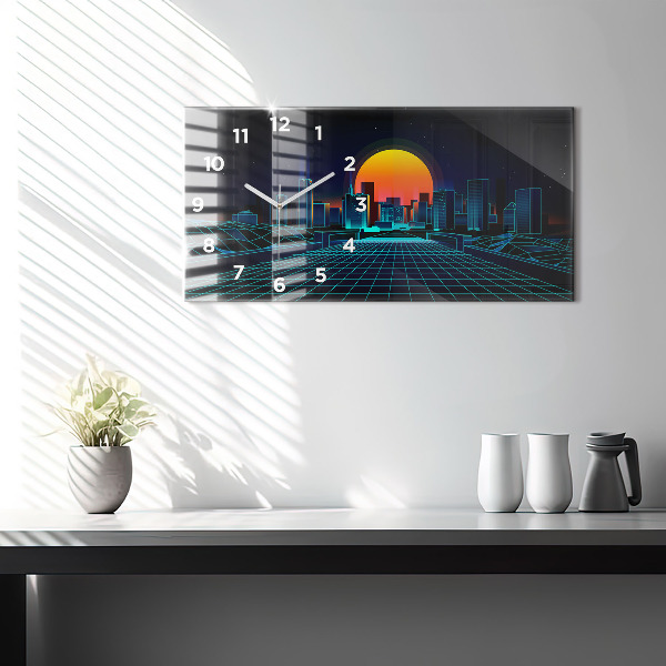 Ceas orizontale de perete din sticlă Orașul Cyberspace