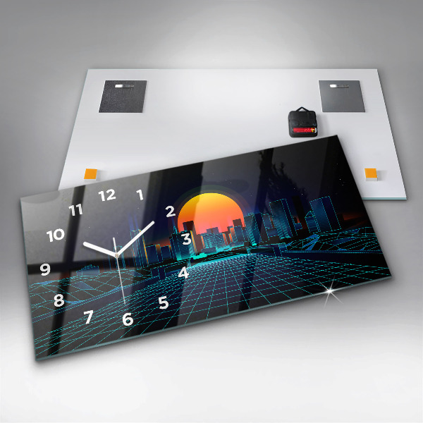 Ceas orizontale de perete din sticlă Orașul Cyberspace