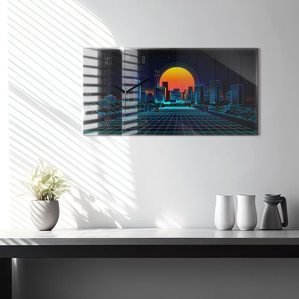 Ceas orizontale de perete din sticlă Orașul Cyberspace
