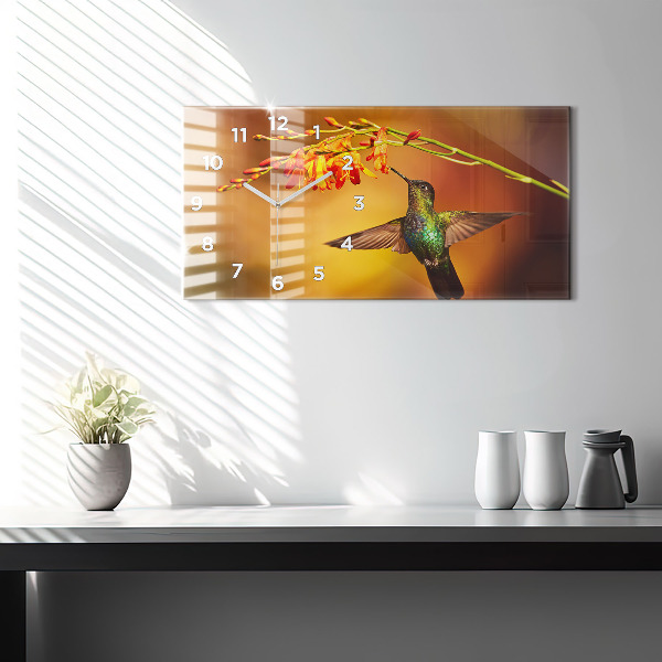 Ceas orizontale de perete din sticlă Pasăre colibri