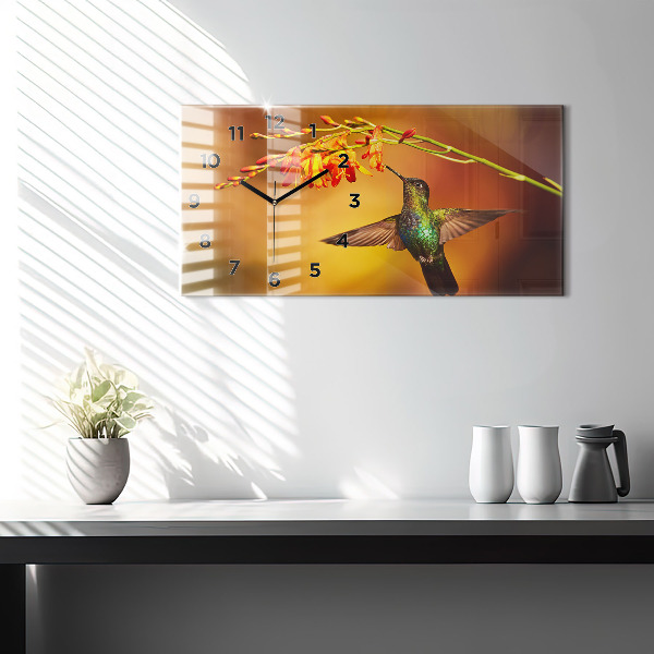 Ceas orizontale de perete din sticlă Pasăre colibri