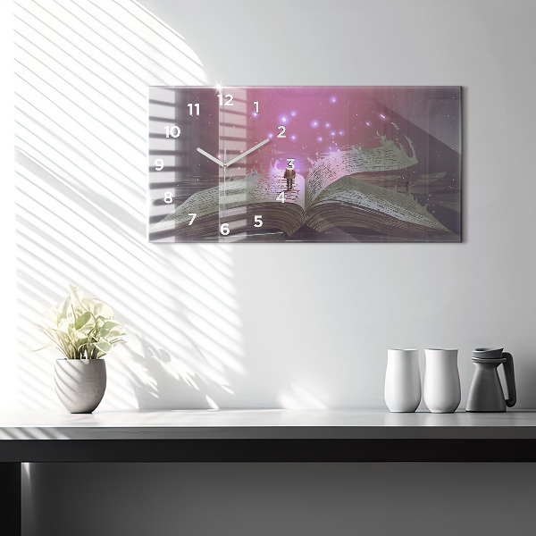 Ceas orizontale de perete din sticlă Carte abstractă