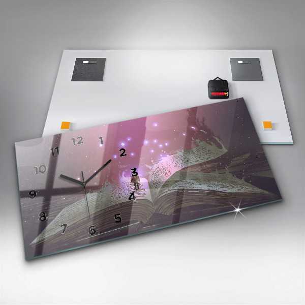 Ceas orizontale de perete din sticlă Carte abstractă