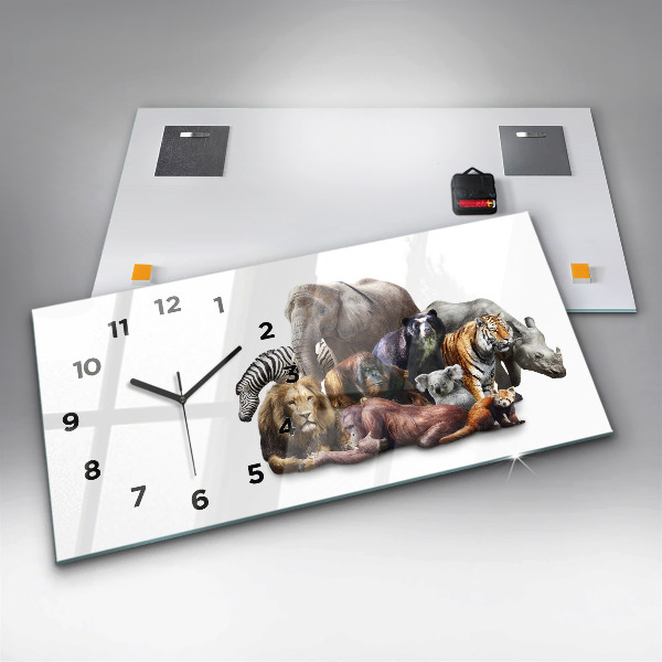 Ceas orizontale de perete din sticlă Animale sălbatice