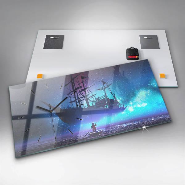 Ceas orizontale de perete din sticlă Nava cu vele fantezie