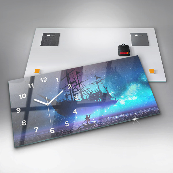 Ceas orizontale de perete din sticlă Nava cu vele fantezie