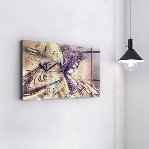 Ceas orizontale de perete din sticlă Mecanism abstract