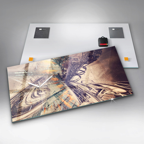 Ceas orizontale de perete din sticlă Mecanism abstract