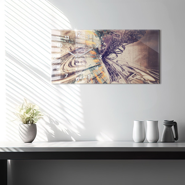 Ceas orizontale de perete din sticlă Mecanism abstract