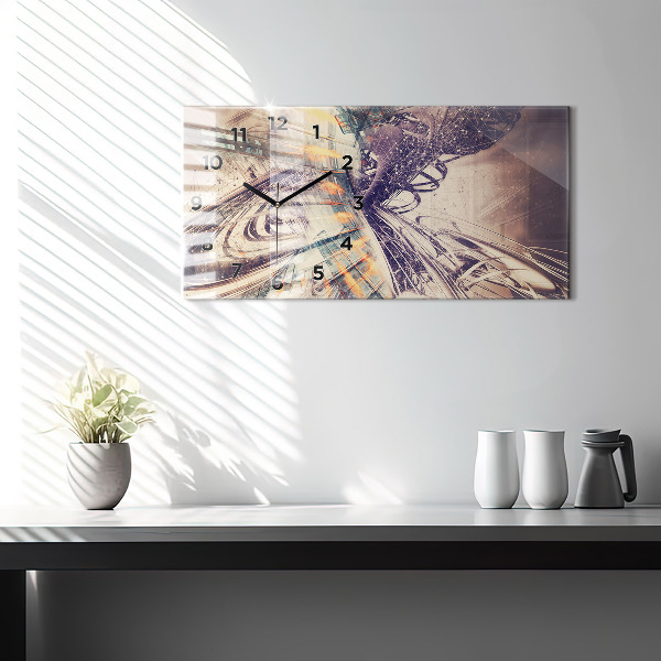 Ceas orizontale de perete din sticlă Mecanism abstract
