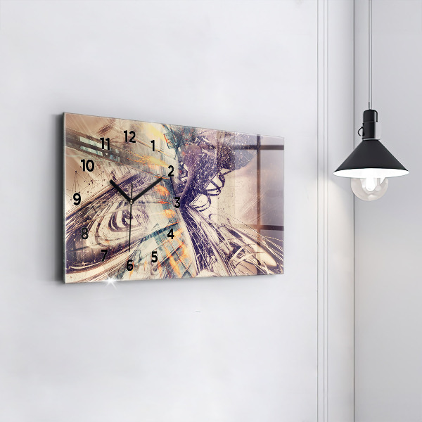 Ceas orizontale de perete din sticlă Mecanism abstract