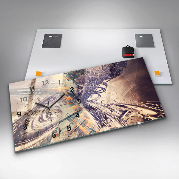 Ceas orizontale de perete din sticlă Mecanism abstract
