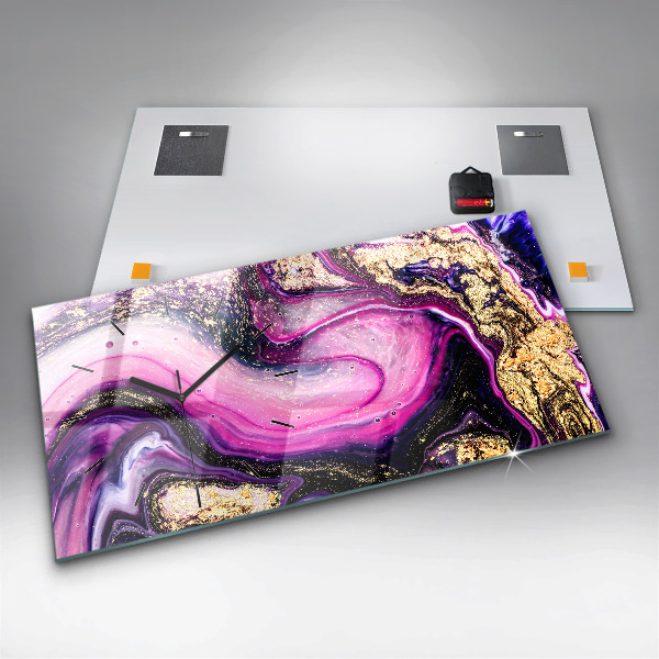 Ceas orizontale de perete din sticlă Marmură abstractă