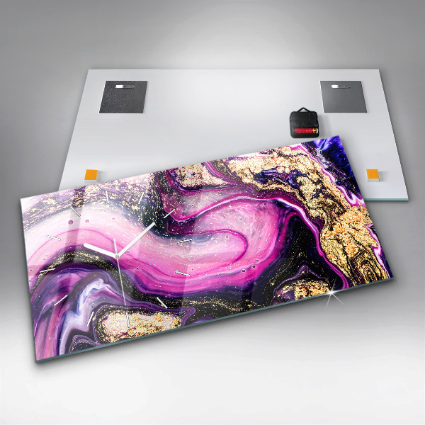 Ceas orizontale de perete din sticlă Marmură abstractă