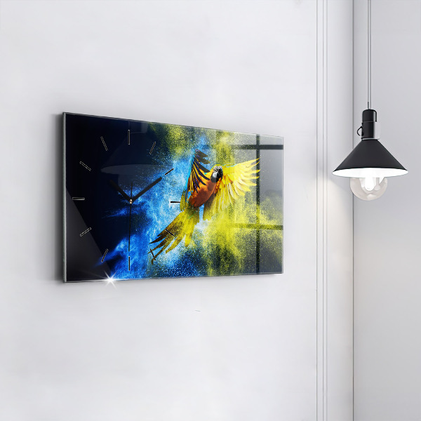 Ceas orizontale de perete din sticlă Papagal colorat
