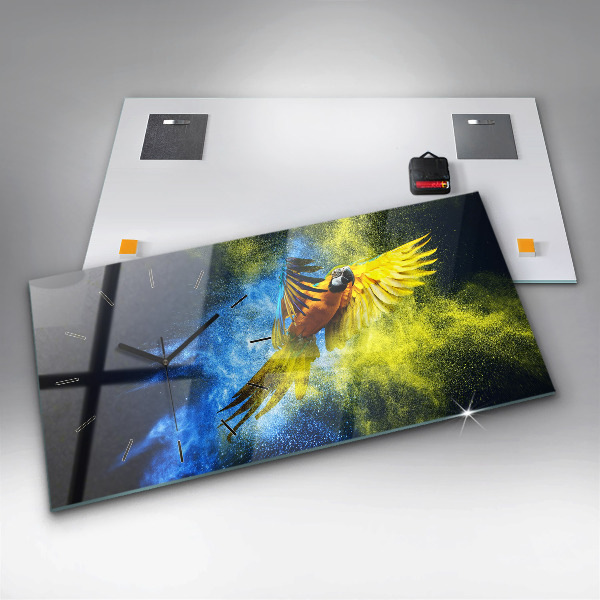 Ceas orizontale de perete din sticlă Papagal colorat