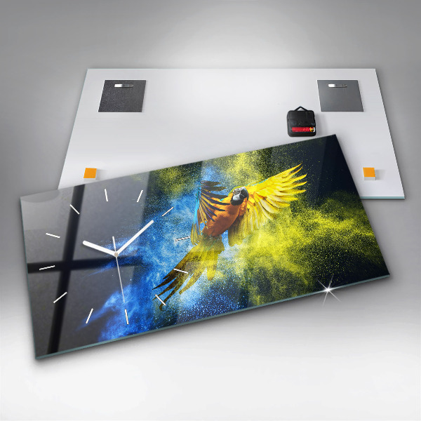 Ceas orizontale de perete din sticlă Papagal colorat