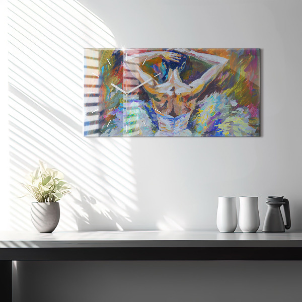 Ceas orizontale de perete din sticlă Balerina pictată