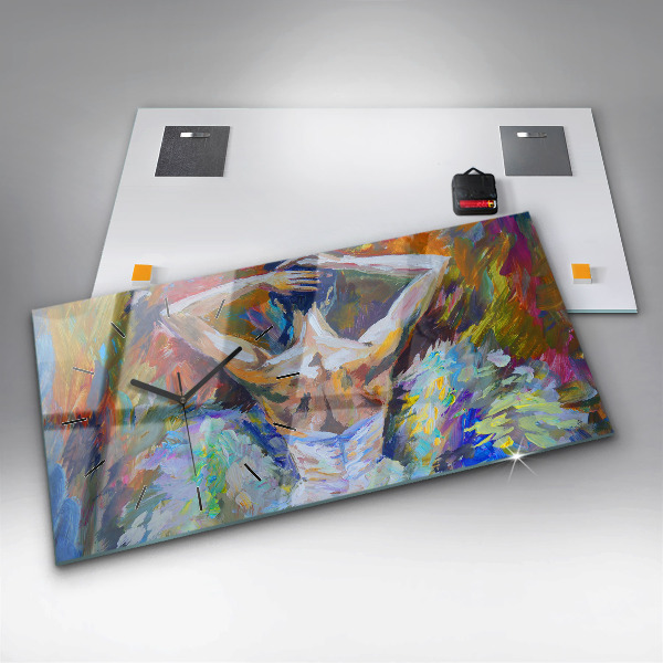 Ceas orizontale de perete din sticlă Balerina pictată