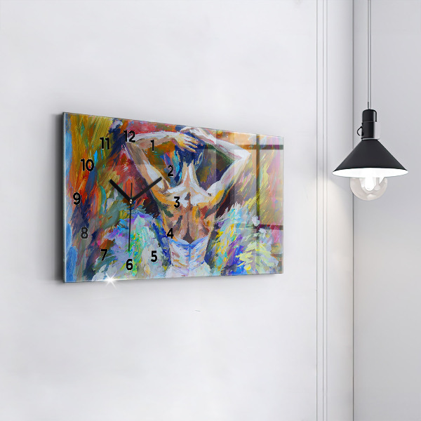 Ceas orizontale de perete din sticlă Balerina pictată