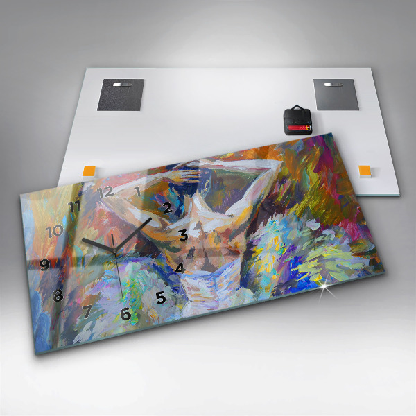 Ceas orizontale de perete din sticlă Balerina pictată